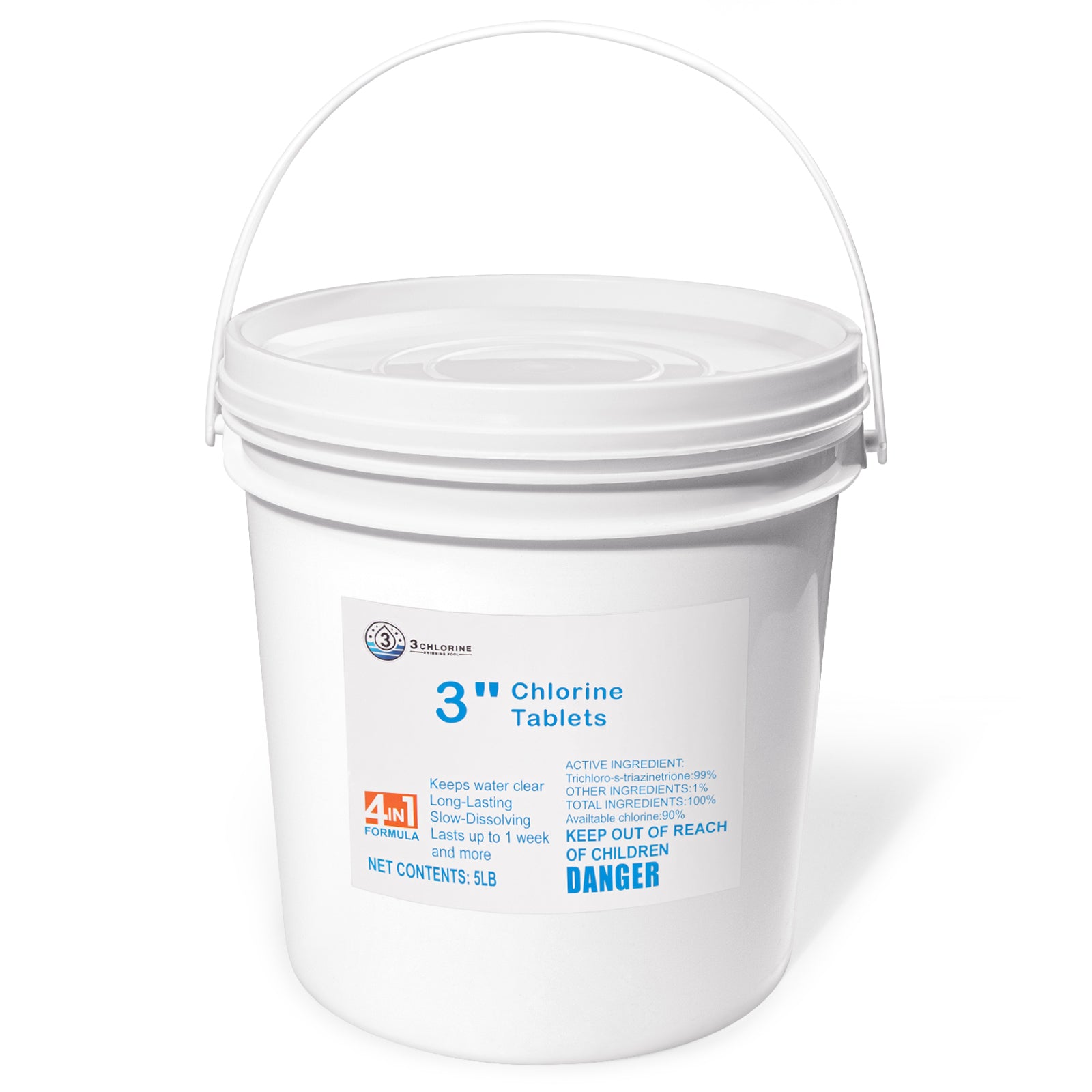 5 lbs 3 Inch Stabilized Chlorine Tablets for Sanitizing Swimming Pools, Individually Wrapped Slow Dissolving 90% available chlorine