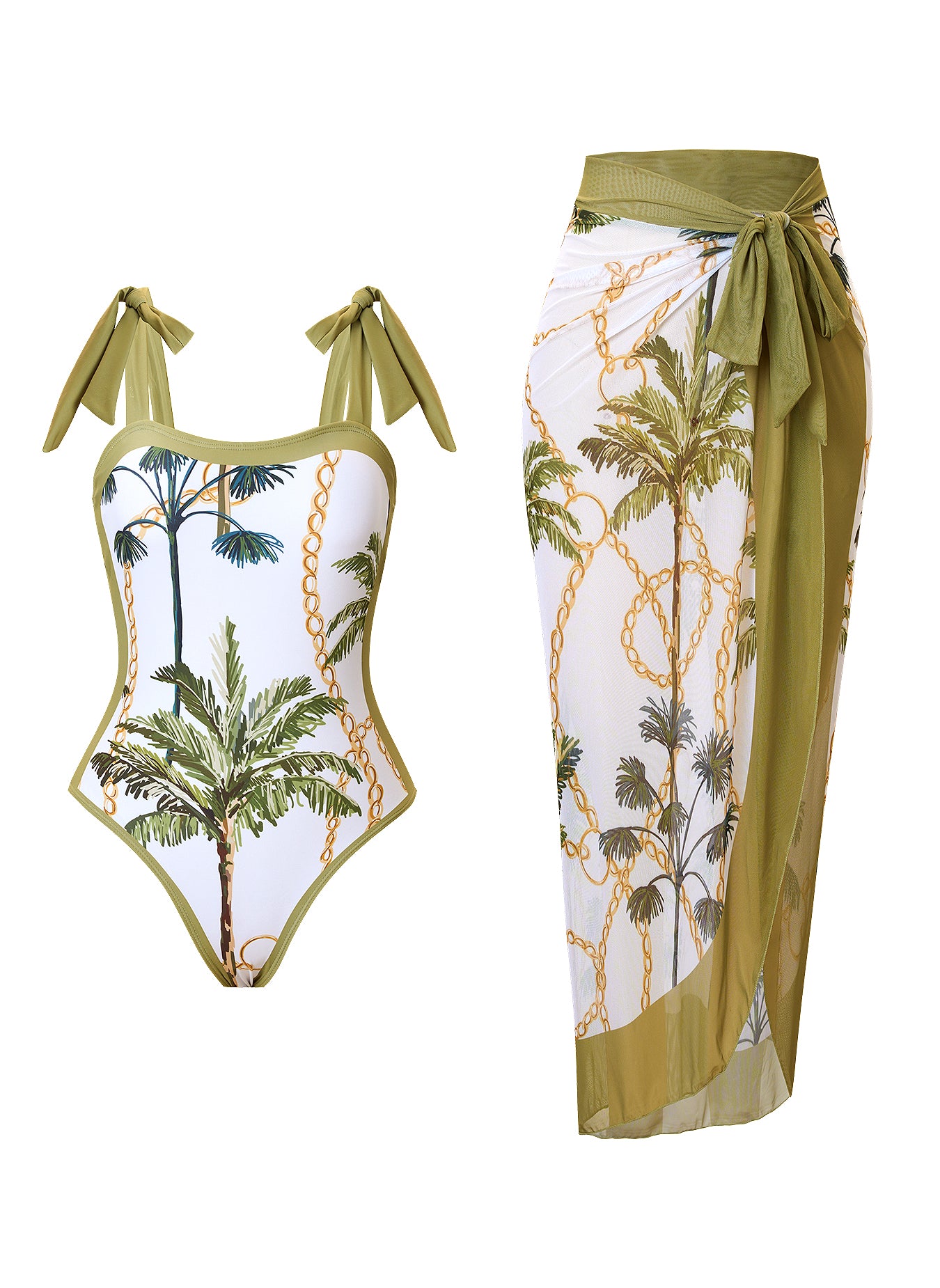 Women's One Piece Swimsuit with Beach Cover up Wrap Skirt Sarong Retro Floral Print Bikini Set Two Piece Bathing Suits