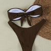 Womens Bandeau Bikini Sets Sexy Strapless Two Piece Swimsuit Cheeky High Cut Cute Textured Ladies Bathing Suit