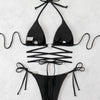Women's Triangle Bikini Tie Side Whip Stitch String Bikini Two Piece Swimsuit Bathing Suits