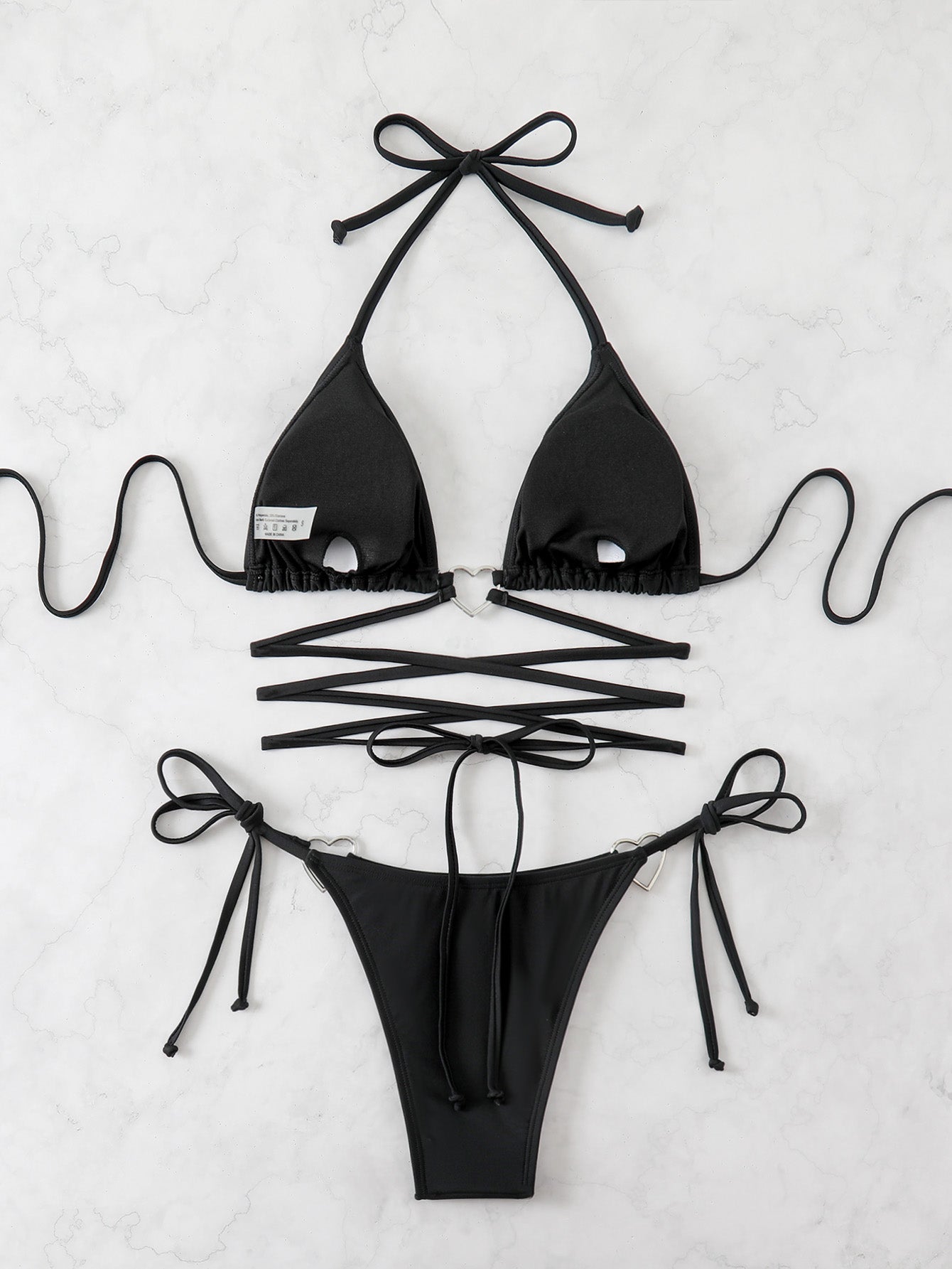 Women's Triangle Bikini Tie Side Whip Stitch String Bikini Two Piece Swimsuit Bathing Suits