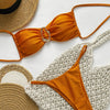 Womens Bandeau Bikini Sets Sexy Strapless Two Piece Swimsuit Cheeky High Cut Cute Textured Ladies Bathing Suit