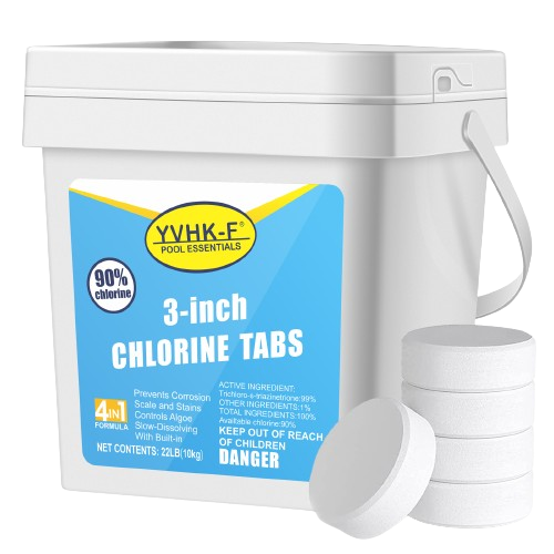 22 lbs 3 Inch Stabilized Chlorine Tablets for Sanitizing Swimming Pools, Slow Dissolving 90% available chlorine