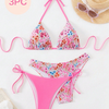 Women's 3 Piece Layering Swimsuit Sexy Solid Color Bathing Swimwear Halter String Triangle Bikini Sets
