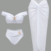 3 Piece Swimsuits for Women Sexy Summer Gold Off-Shoulder Bikini Sets Cover Up Skirt Bathing Suit