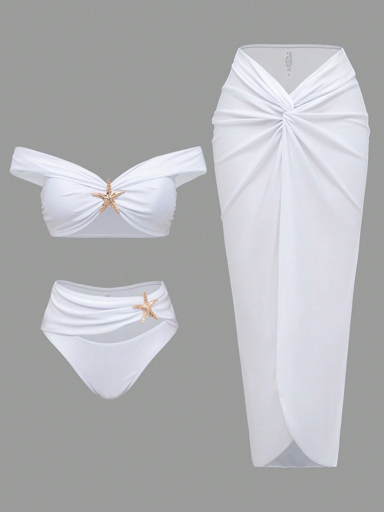 3 Piece Swimsuits for Women Sexy Summer Gold Off-Shoulder Bikini Sets Cover Up Skirt Bathing Suit