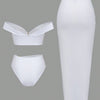 3 Piece Swimsuits for Women Sexy Summer Gold Off-Shoulder Bikini Sets Cover Up Skirt Bathing Suit