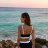 Womens High Waisted Bikini Sets Color Block Two Piece Swimsuit V Neck Crisscross Back Bathing Suit