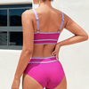 Women's High Waisted Bikini Sets Sporty Two Piece Swimsuits Color Block Cheeky High Cut Bathing Suits