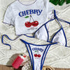 Women's 3 Piece Cherry Swimsuits Y2k Triangle Halter Thong Bikini Set with Cover Up