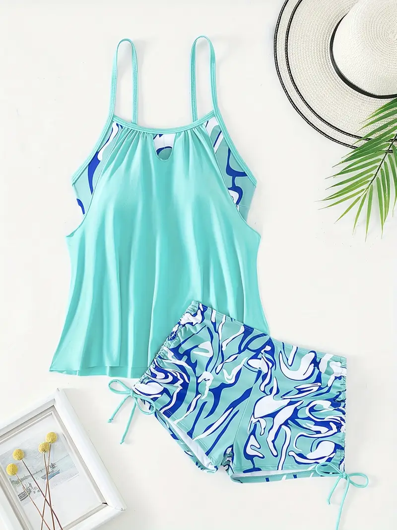 Tankini Swimsuits for Women - Two Piece Tummy Control Bathing Suit with Shorts Modest Swimwear