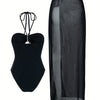 Women Sexy 2 Piece Outfits Dress Chiffon Strap Deep V Neck Bra Crop Top High Split Maxi Dresses Skirt Set