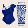 Women's One Piece Swimsuit with Long Sheer Cover Up Skirt
