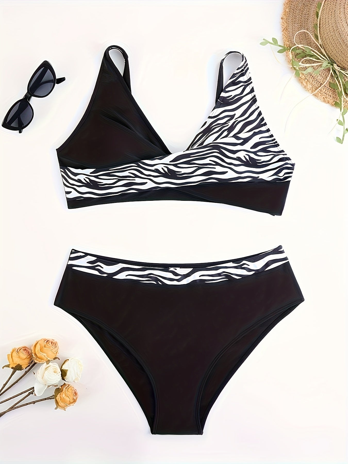 Bikini Set for Women Two Piece Swimsuit Print Sexy High Waisted Swimwear V Neck Cheeky Bathing Suit