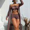 Women's 3 Pieces Bikini Set Geo Print Bathing Suit Drawstring Swimsuit with Cover Ups Kimono