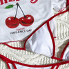 Women's 3 Piece Cherry Swimsuits Y2k Triangle Halter Thong Bikini Set with Cover Up