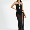 Women Sexy 2 Piece Outfits Dress Chiffon Strap Deep V Neck Bra Crop Top High Split Maxi Dresses Skirt Set