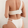 Women's 3 Piece One Shoulder Textured High Cut Bikini Set with Tie Side Cover Ups