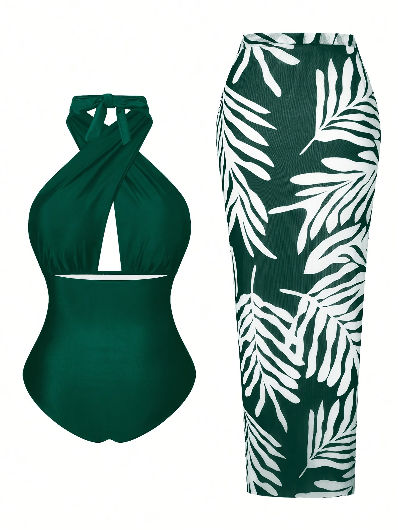 One Piece Swimsuit Women with Cover Up Set Retro Bathing Suit for Women Tummy Control Beach Wrap Skirt