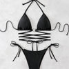 Women's Triangle Bikini Tie Side Whip Stitch String Bikini Two Piece Swimsuit Bathing Suits