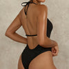 Women's One Piece Swimsuit Deep V Neck Keyhole Cutout O Ring Textured Bathing Suit