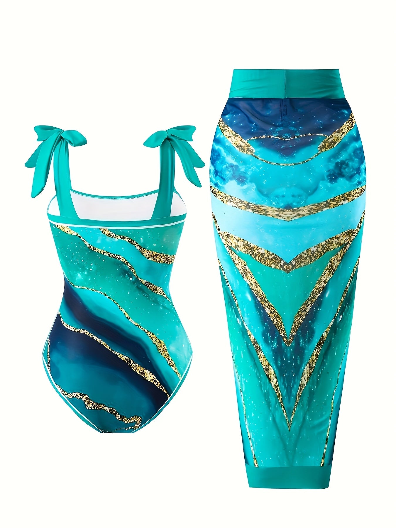 One Piece Swimsuit Women with Cover Up Set Retro Bathing Suit for Women Tummy Control Beach Wrap Skirt