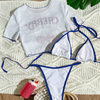 Women's 3 Piece Cherry Swimsuits Y2k Triangle Halter Thong Bikini Set with Cover Up