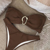 Womens Bandeau Bikini Sets Sexy Strapless Two Piece Swimsuit Cheeky High Cut Cute Textured Ladies Bathing Suit