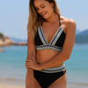 Women's Bikini Sets Two Piece Swimsuit Halter V Neck Back Hook Cutout Stitching Cheeky Bottom