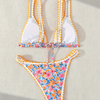 Women's Bikini Sets Two Piece Swimsuit Halter V Neck Back Hook Cutout Stitching Cheeky Bottom