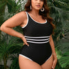 Plus size Women's One Piece Swimsuit Sports Adjustable Strap Bathing Suit Color Block Ribbed High Cut Swimsuits