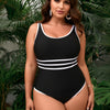 Plus size Women's One Piece Swimsuit Sports Adjustable Strap Bathing Suit Color Block Ribbed High Cut Swimsuits