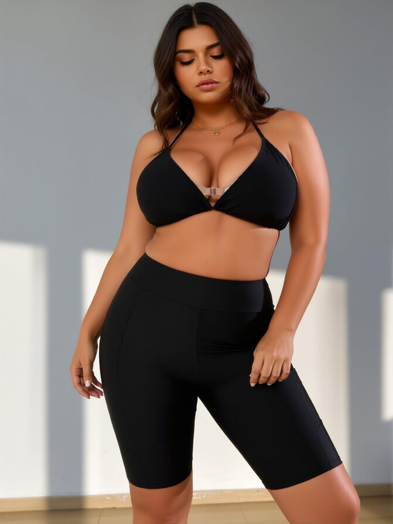 PLUS SIZE High Waitsed Bikini Sets for Women Two Piece Swimsuit Tummy Control Bathing Suit Shorts V Neck Top Lace Up