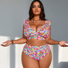 PLUS SIZE  Women's Push Up V Neck Bikini Sets Criss Cross Back Two Piece Bathing Suit