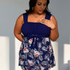 PLUS SIZE Women Printed Two Piece Tankini Swimsuits Tummy Control Swim Dress High Waisted Boyshort with Pockets