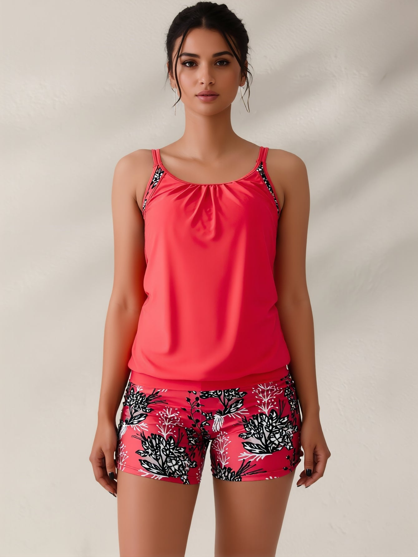 Two Piece Tankini Swimsuits for Women Tummy Control Two Piece Modest Bathing Suits Floral Skirt