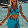 Women's High Waisted Bikini Sets Sporty Two Piece Bathing Suits Color Block Swim Skirt Swim Suits