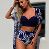 3 Piece Swimsuits for Women Sexy Leaf Print Bikini Set Mesh Cover Up Tropical Swimsuits