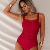 One Piece Swimsuit for Women - Tummy Control Bathing Suit with Scalloped Square Neck Retro Swimwear 2026