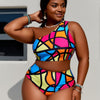 Women PLUS SIZE High Waisted Bikini - One Shoulder Bathing Suit Tummy Control Two Piece Swimsuit
