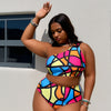 Women PLUS SIZE High Waisted Bikini - One Shoulder Bathing Suit Tummy Control Two Piece Swimsuit