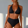 Women's Triangle Ruched Bikini Set Sexy Two Piece Swimsuit Halter Sliding Rings Bathing Suit