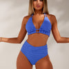 Women's Triangle Ruched Bikini Set Sexy Two Piece Swimsuit Halter Sliding Rings Bathing Suit