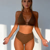 Women's Triangle Ruched Bikini Set Sexy Two Piece Swimsuit Halter Sliding Rings Bathing Suit