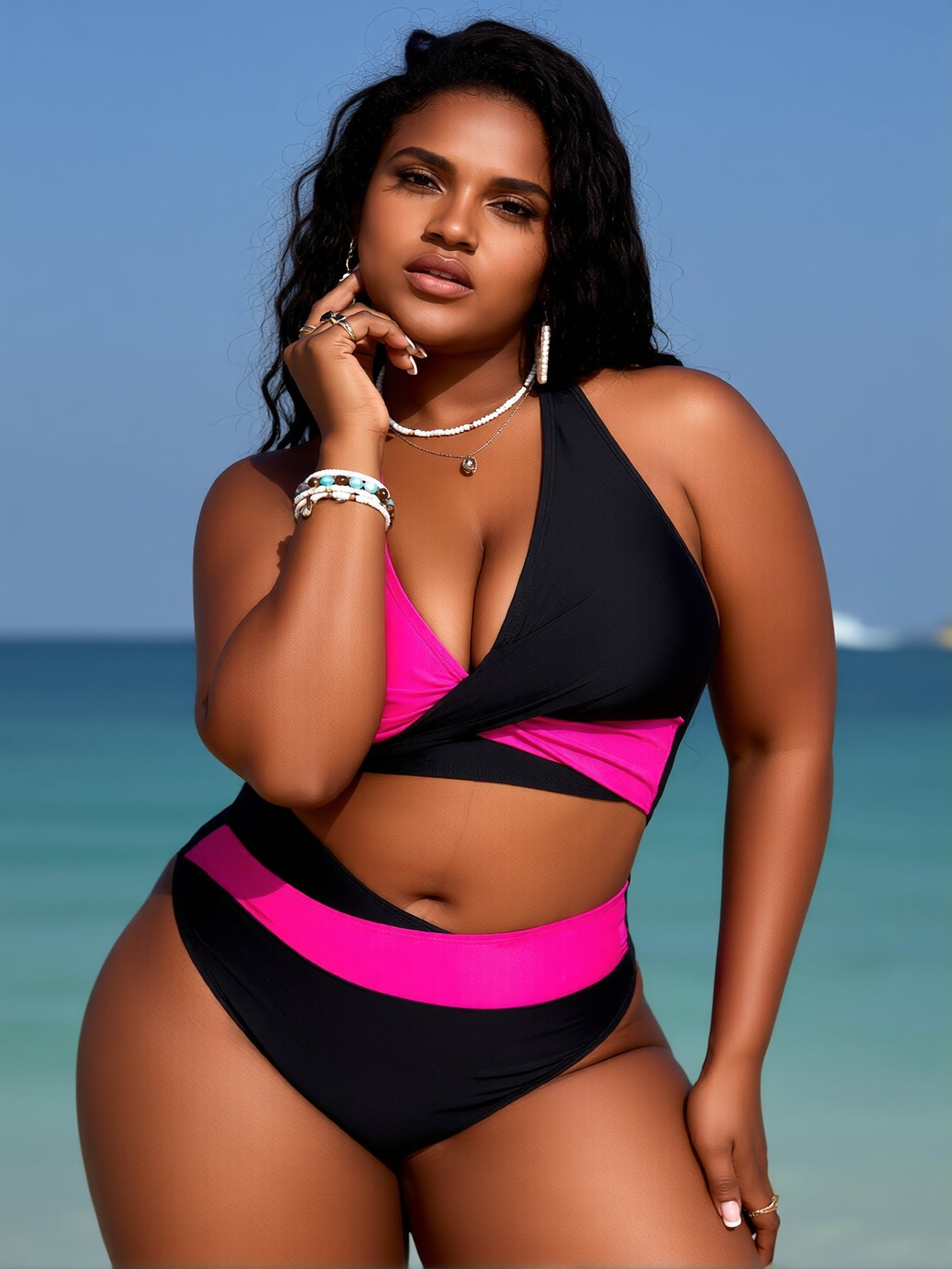 PLUS SIZE Women's Bikini Sets Twist Front Two Piece Swimsuit Halter Bathing Suit