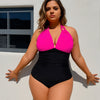 PLUS SIZE Bathing Suit for Women Slimming Push Up One Piece Swimsuit Lace Up Back Color Block Swimwear