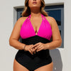 PLUS SIZE Bathing Suit for Women Slimming Push Up One Piece Swimsuit Lace Up Back Color Block Swimwear