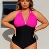 PLUS SIZE Bathing Suit for Women Slimming Push Up One Piece Swimsuit Lace Up Back Color Block Swimwear