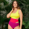 Women's One Piece Swimsuits Color Block Tummy Control Bathing Suit Slimming 1 Piece Swimwear