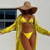 Women's Sexy Swimsuit 3 Piece Thong Bikini Set Triangle Halter Bathing Suit Sheer Mesh Beach Cover Up Maxi Dress